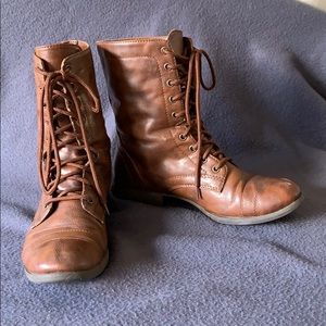 Brown leather lace up boots